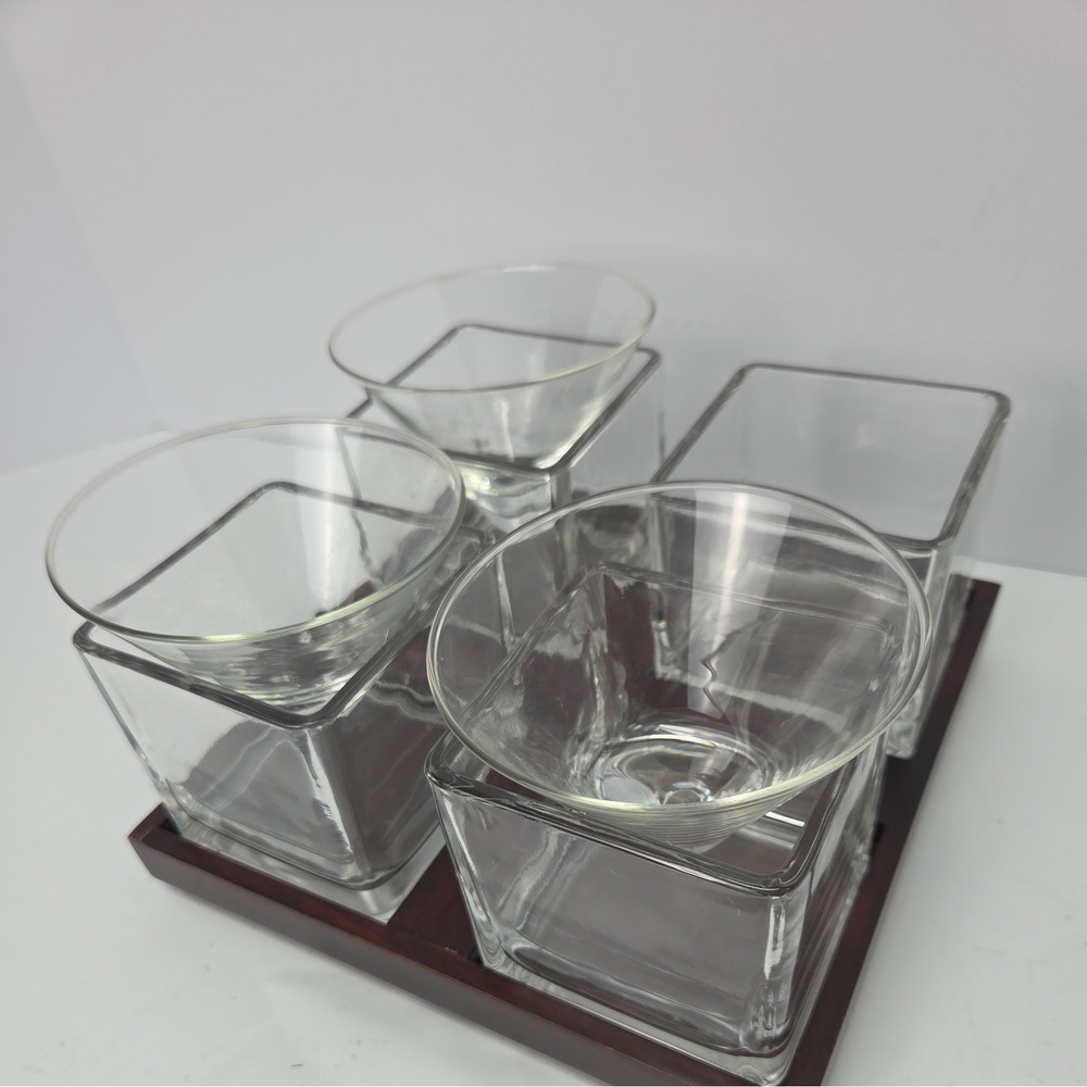 RedEnvelope Cubist Martini Set 4 Cone Glasses & Cubes, Wood Tray